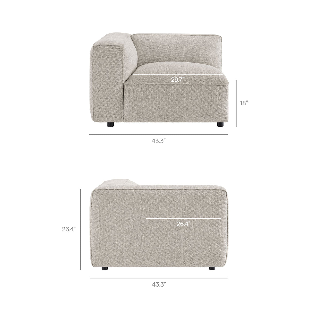 Causeuse modulaire rembourrée en bouclette Auren 3 pièces avec treillis et ottoman