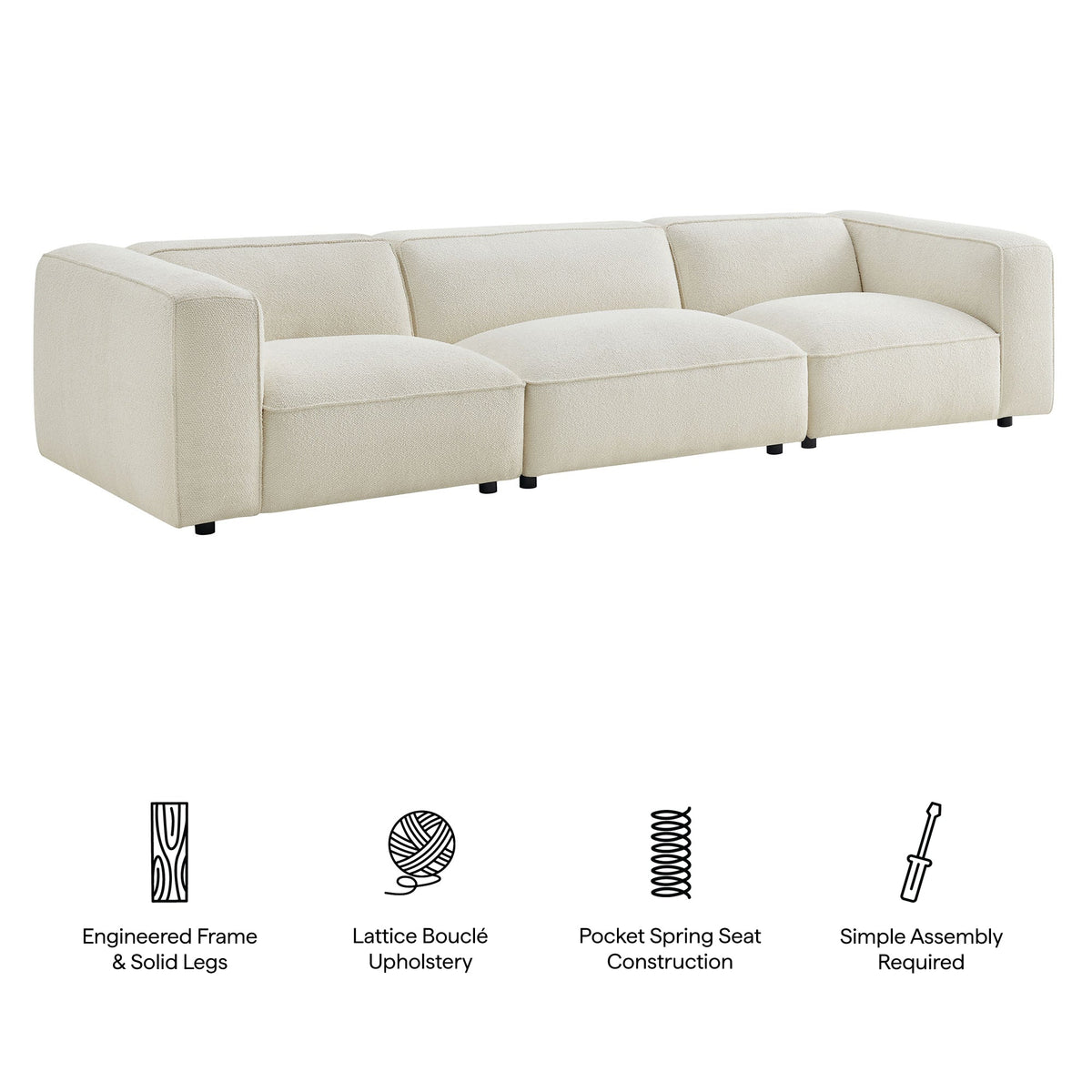 Canapé modulaire Auren 3 pièces en tissu bouclé ajouré