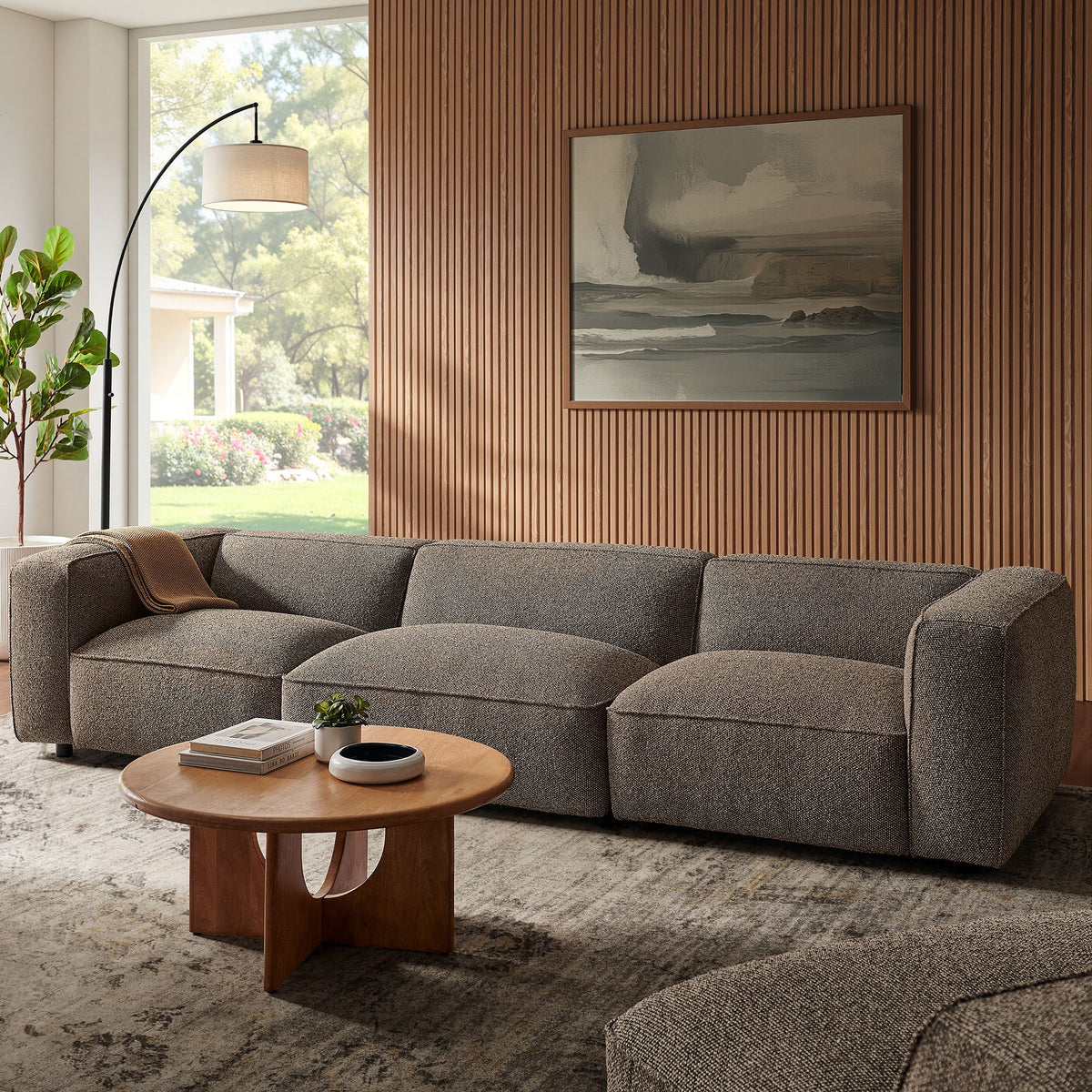 Canapé modulaire Auren 3 pièces en tissu bouclé ajouré