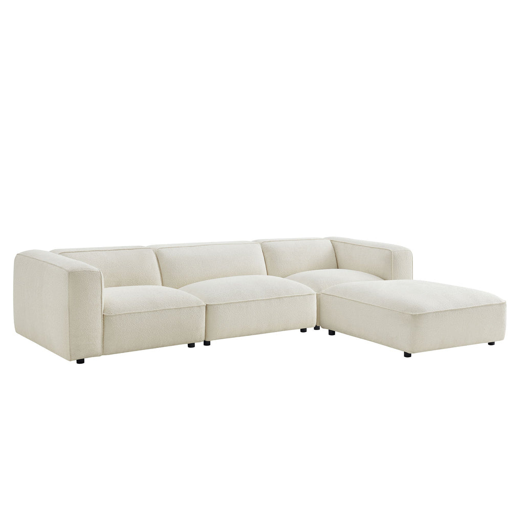 Canapé modulaire Auren 4 pièces en bouclette, motif treillis, avec pouf