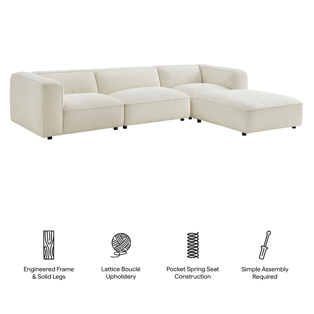 Canapé modulaire Auren 4 pièces en bouclette, motif treillis, avec pouf