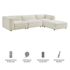Canapé modulaire Auren 4 pièces en bouclette, motif treillis, avec pouf