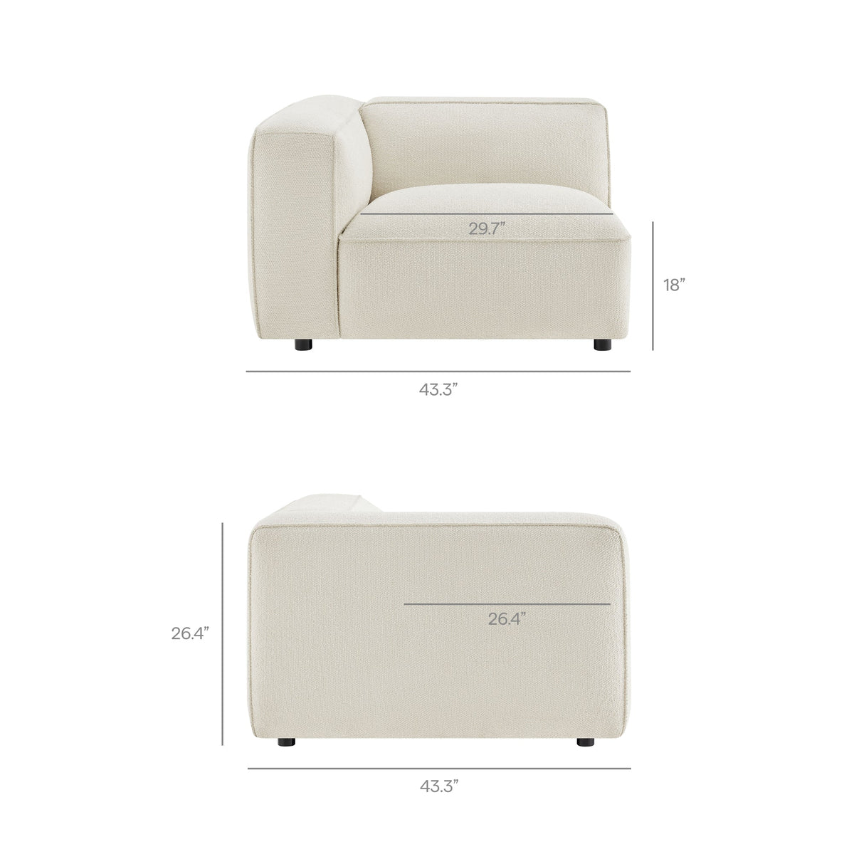Canapé modulaire Auren 4 pièces en bouclette, motif treillis, avec pouf