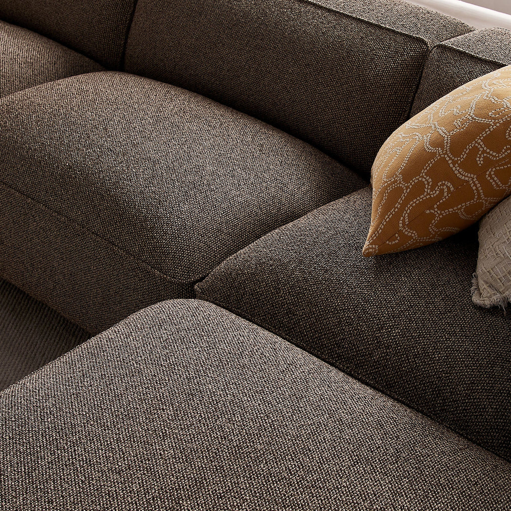 Canapé modulaire Auren 4 pièces en bouclette, motif treillis, avec pouf