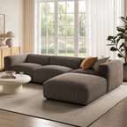 Canapé modulaire Auren 4 pièces en bouclette, motif treillis, avec pouf