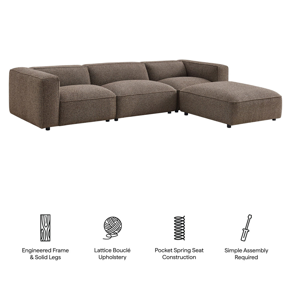 Canapé modulaire Auren 4 pièces en bouclette, motif treillis, avec pouf