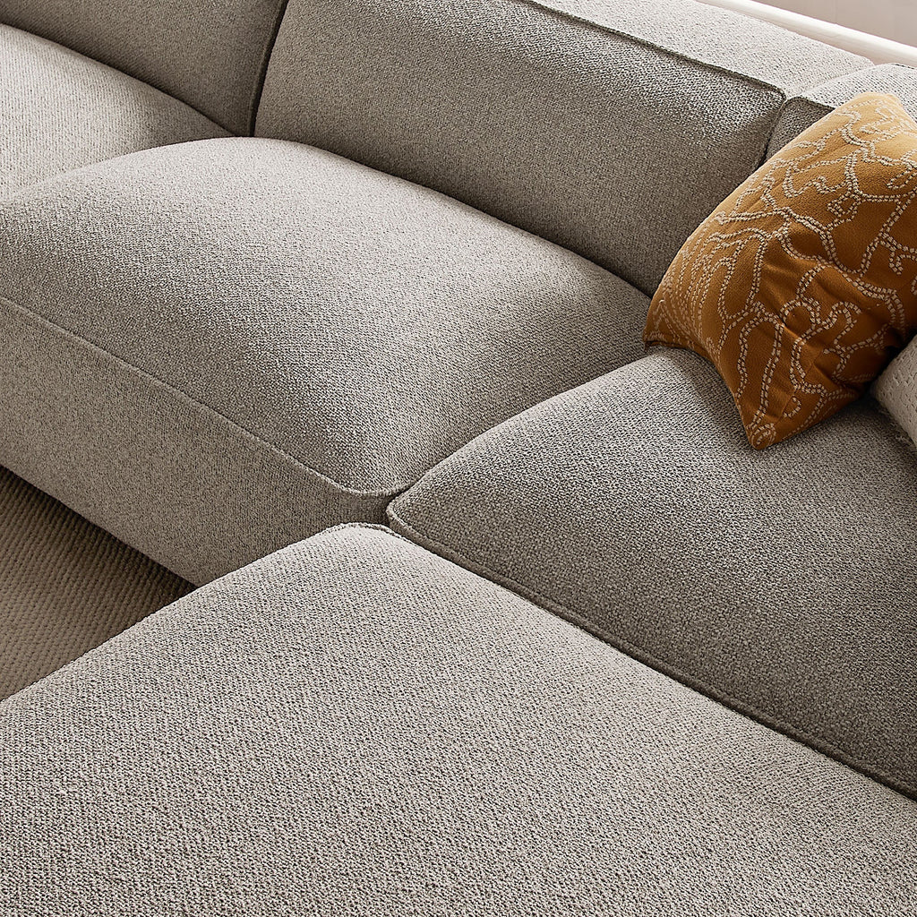Canapé modulaire Auren 4 pièces en bouclette, motif treillis, avec pouf