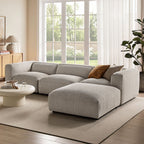 Canapé modulaire Auren 4 pièces en bouclette, motif treillis, avec pouf