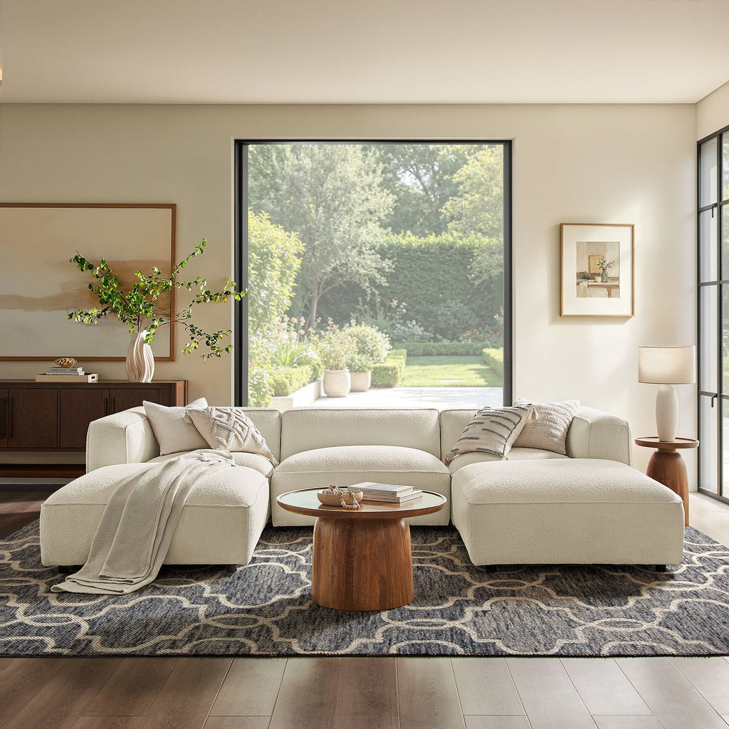 Sectionnel modulaire Auren 5 pièces en bouclé à treillis rembourré