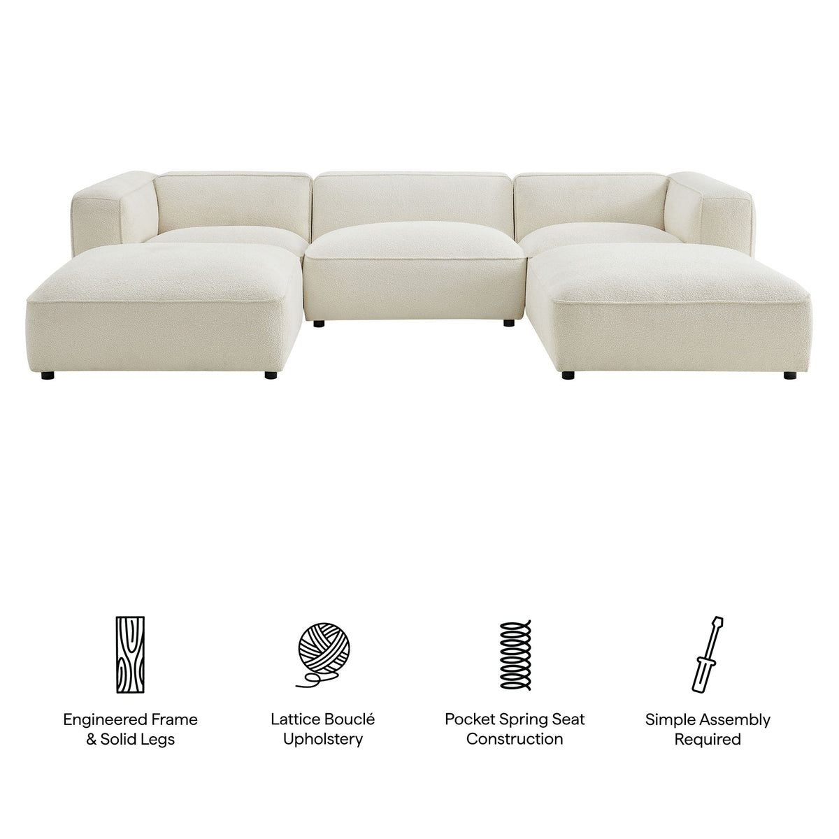 Sectionnel modulaire Auren 5 pièces en bouclé à treillis rembourré