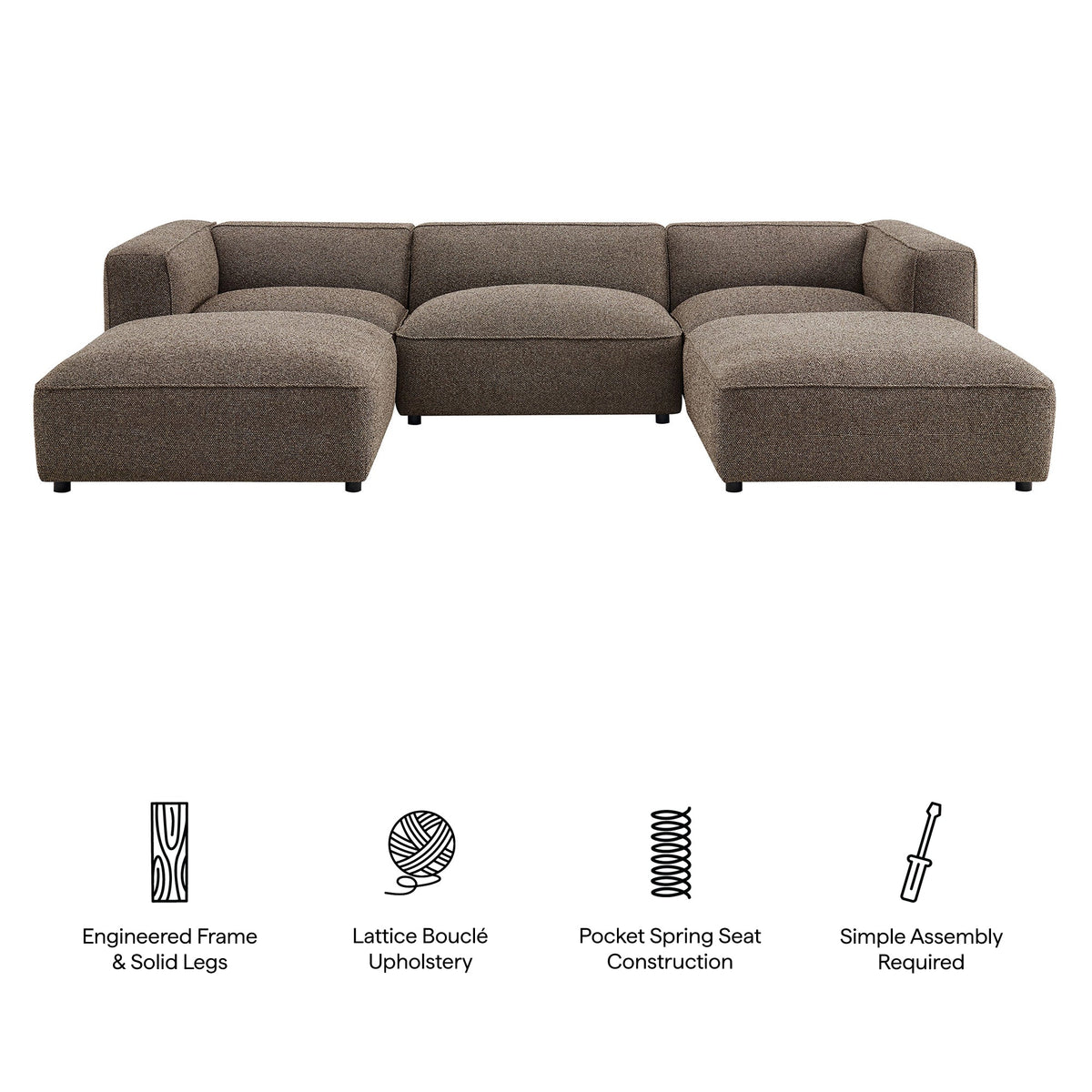 Sectionnel modulaire Auren 5 pièces en bouclé à treillis rembourré