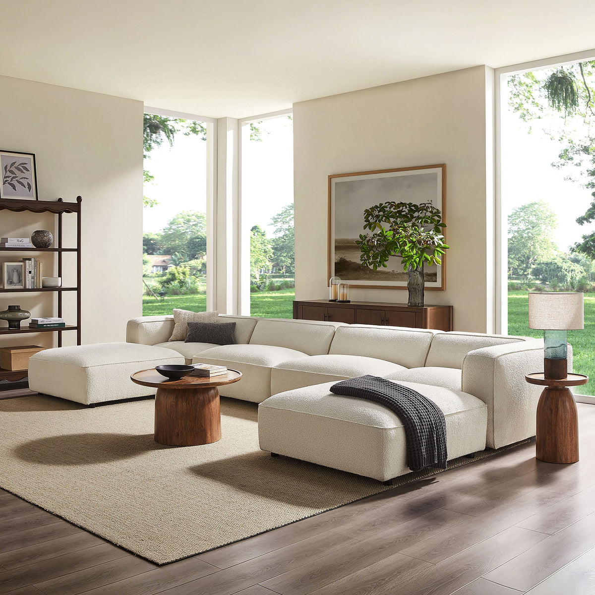 Sectionnel modulaire rembourré bouclé Auren 6 pièces à croisillons