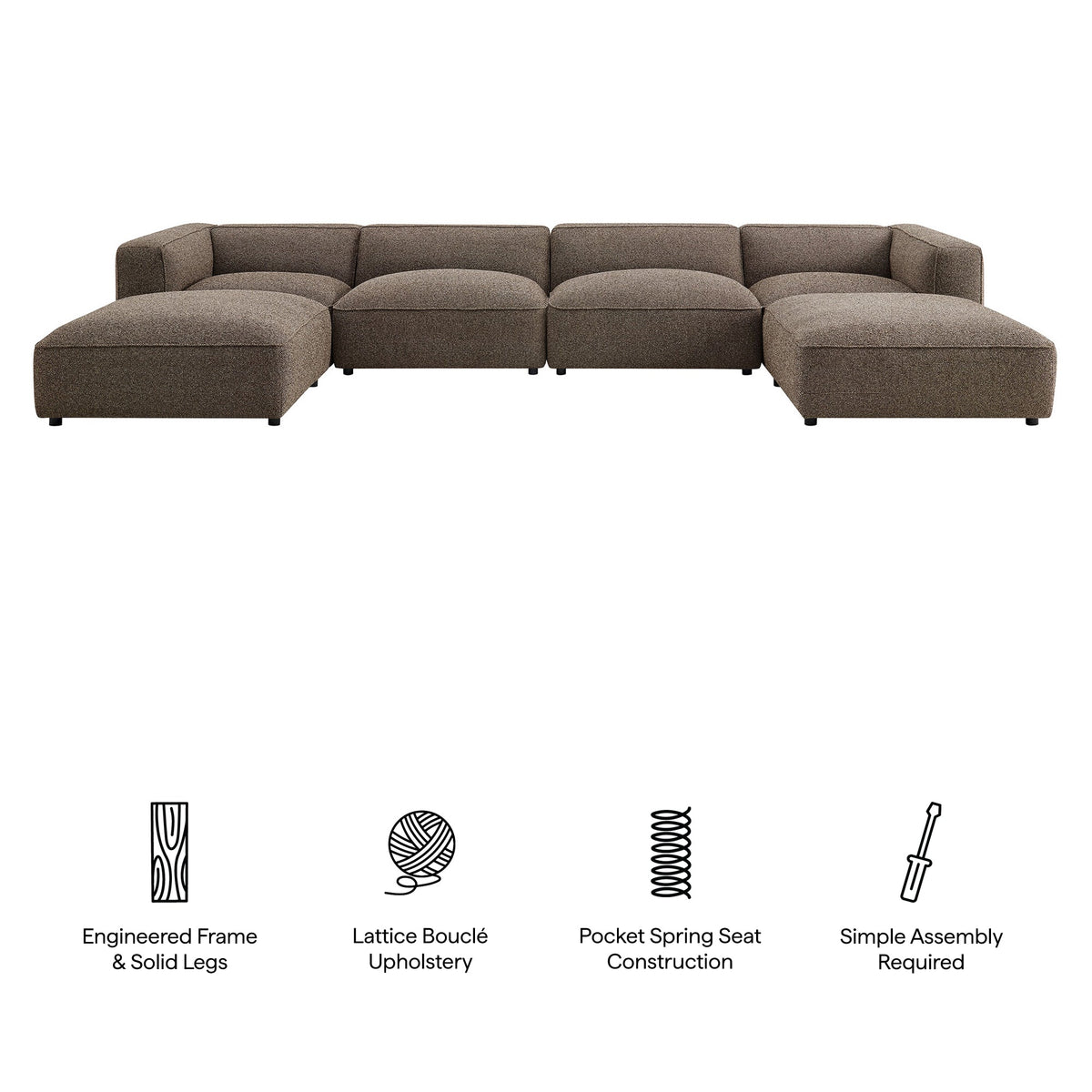 Sectionnel modulaire rembourré bouclé Auren 6 pièces à croisillons