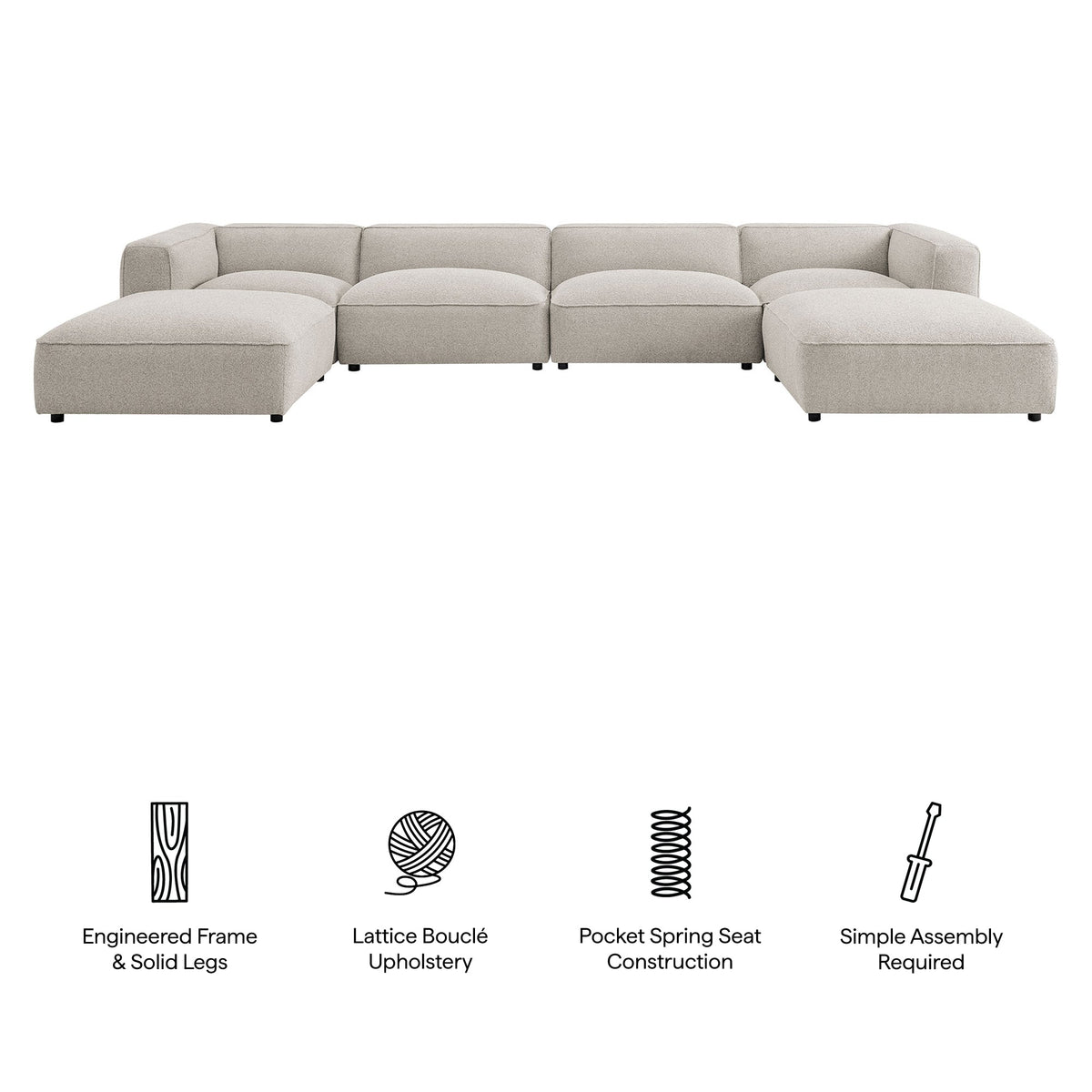 Sectionnel modulaire rembourré bouclé Auren 6 pièces à croisillons