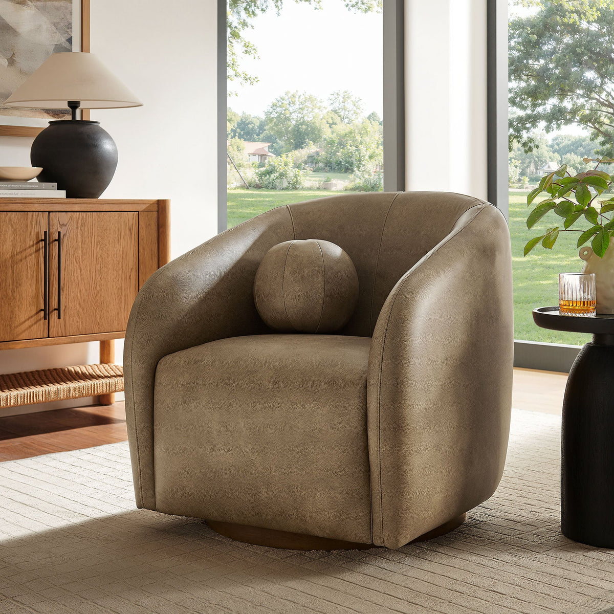 Fauteuil pivotant en cuir végétalien Holland
