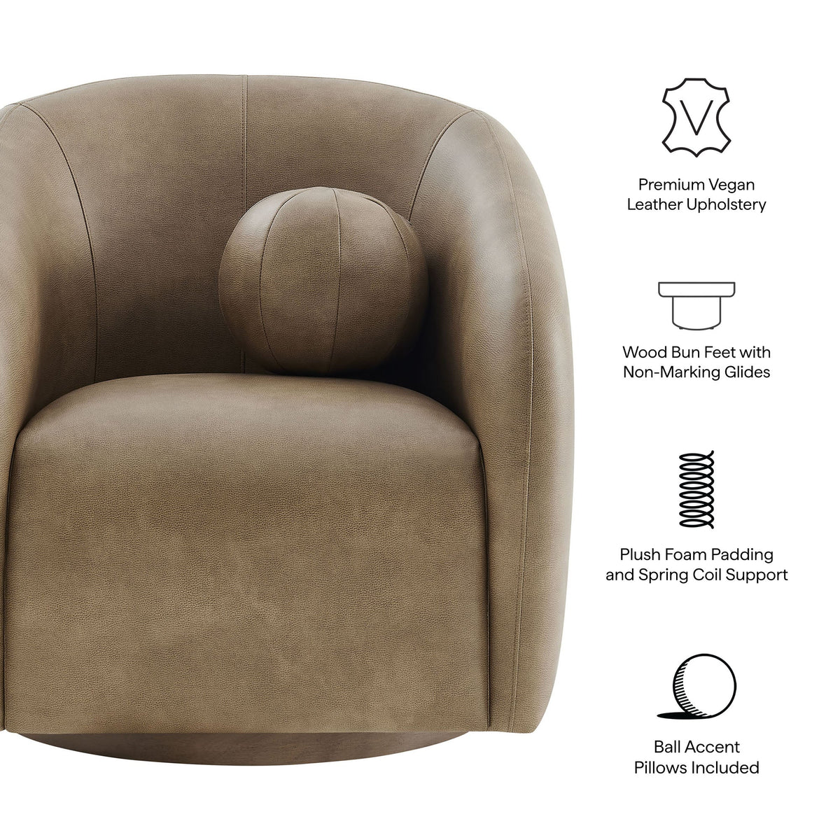 Fauteuil pivotant en cuir végétalien Holland