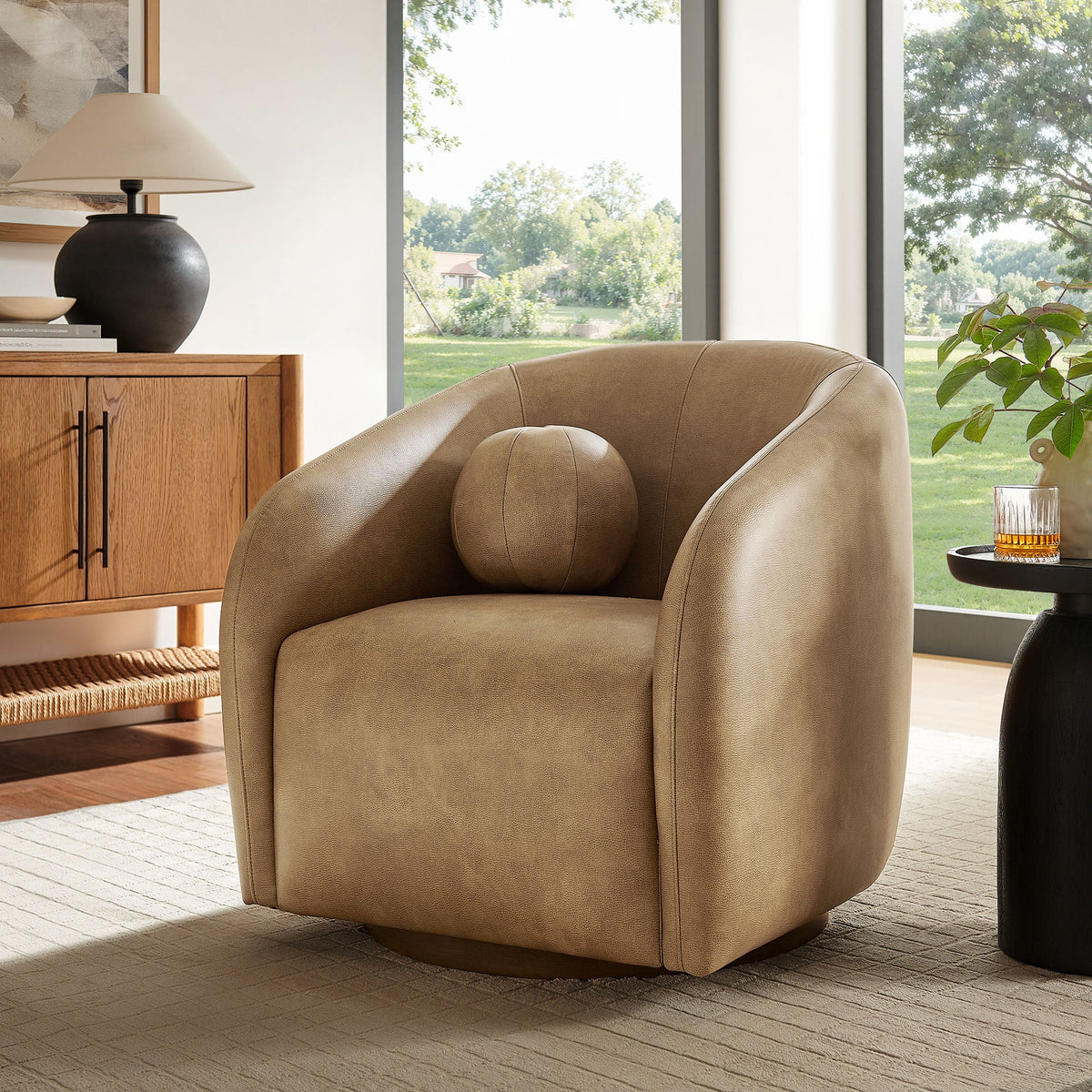 Fauteuil pivotant en cuir végétalien Holland