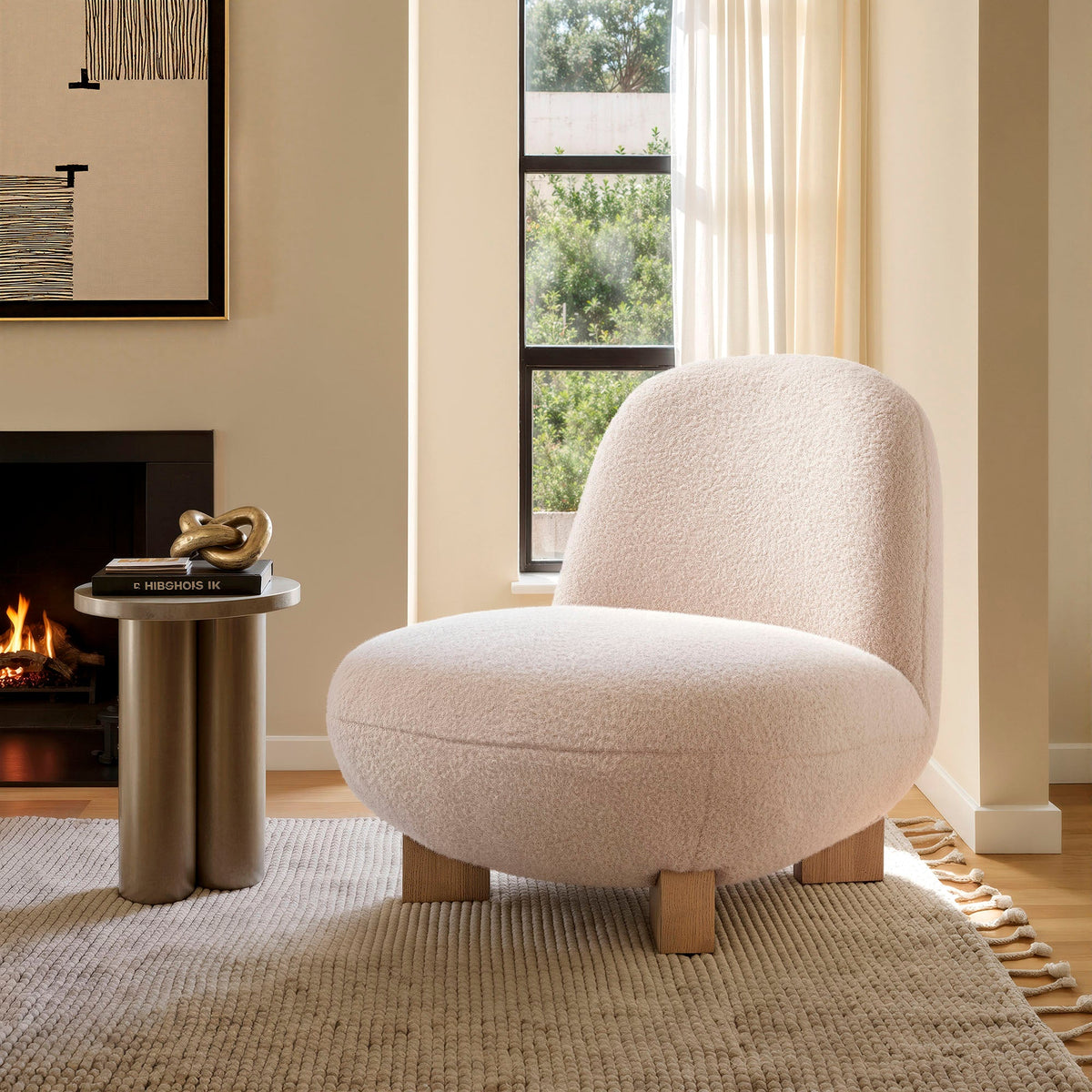 Fauteuil d'appoint Norwood en fausse fourrure de mohair en forme de haricot