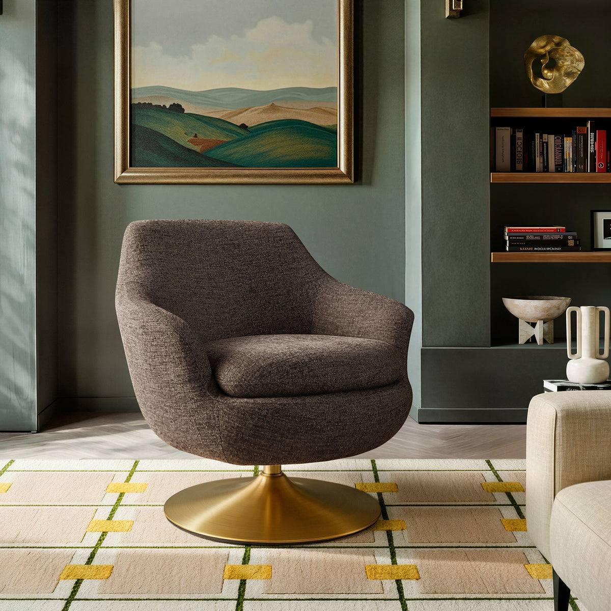 Fauteuil d'appoint pivotant en chenille Quimby Melange