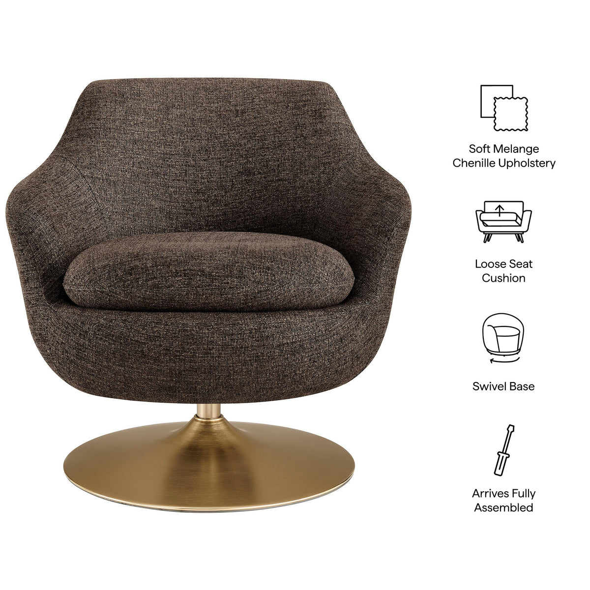 Fauteuil d'appoint pivotant en chenille Quimby Melange