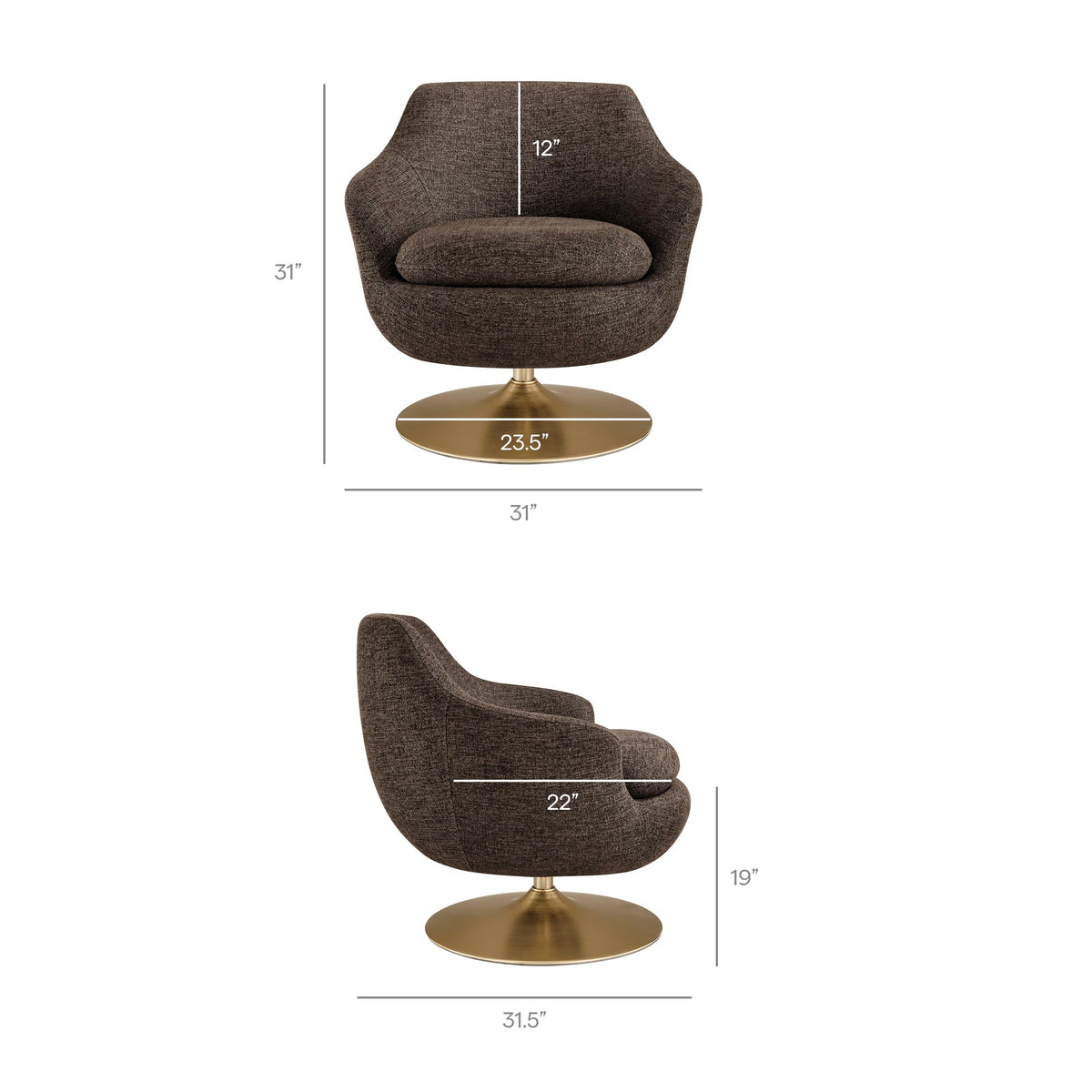 Fauteuil d'appoint pivotant en chenille Quimby Melange