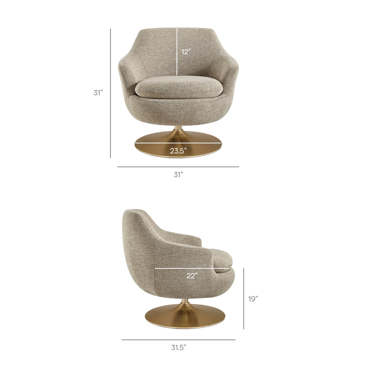 Fauteuil d'appoint pivotant en chenille Quimby Melange