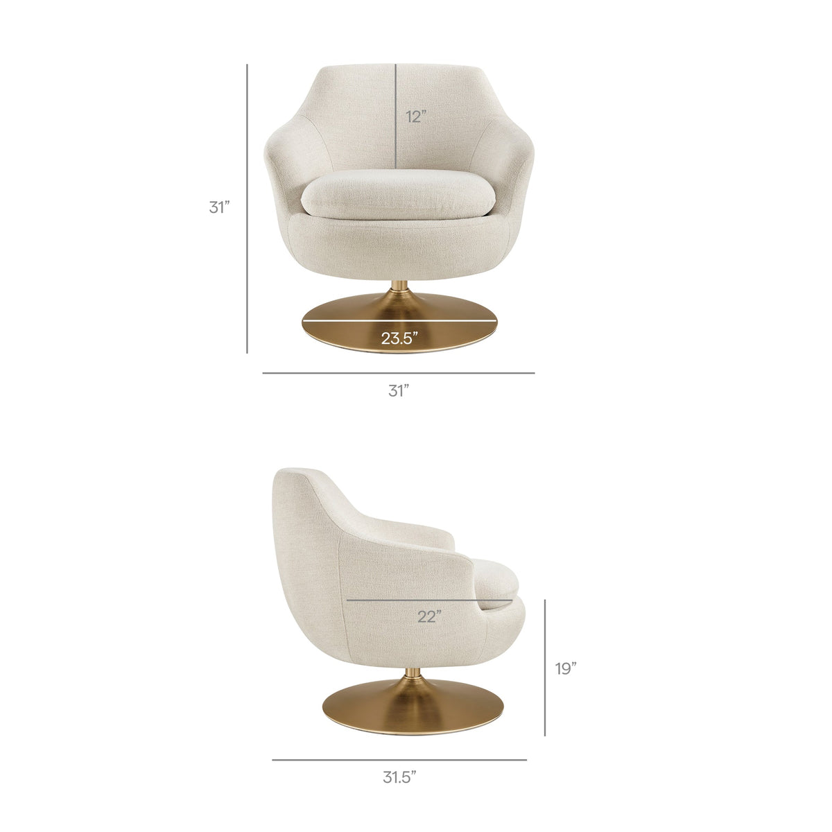 Fauteuil d'appoint pivotant en chenille Quimby Melange