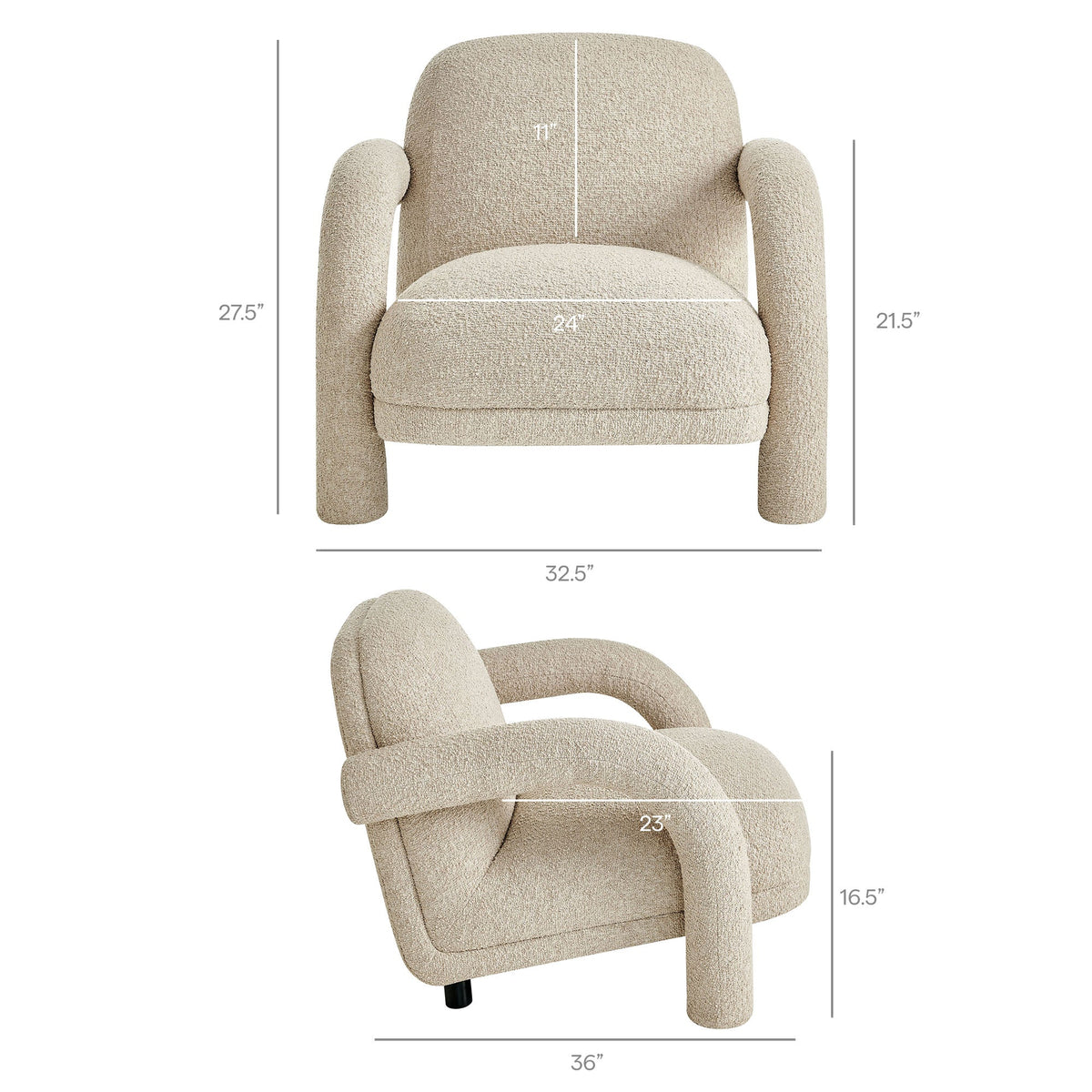 Fauteuil rembourré en tissu texturé Ferris