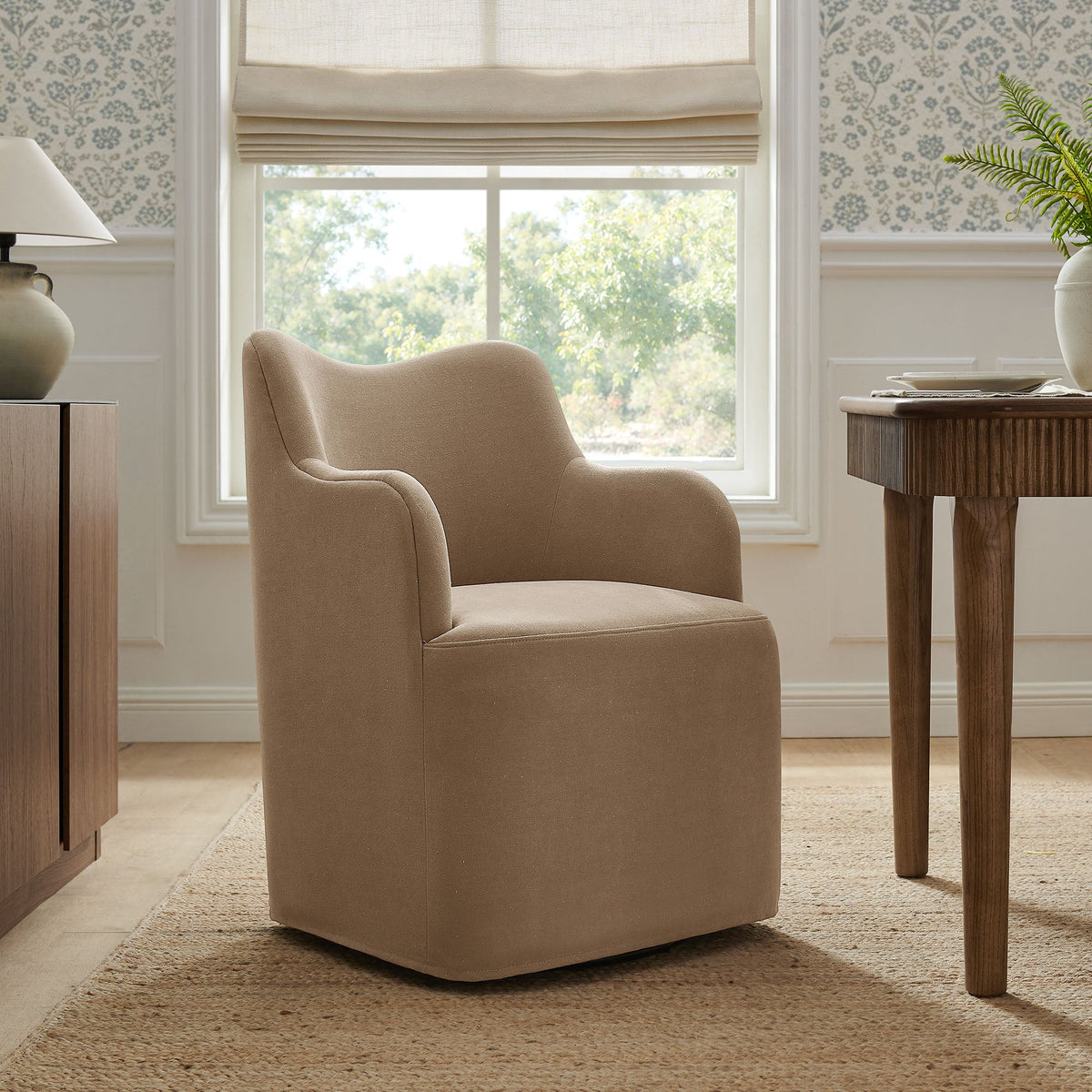 Chaise de salle à manger pivotante Cordelle en mélange de lin