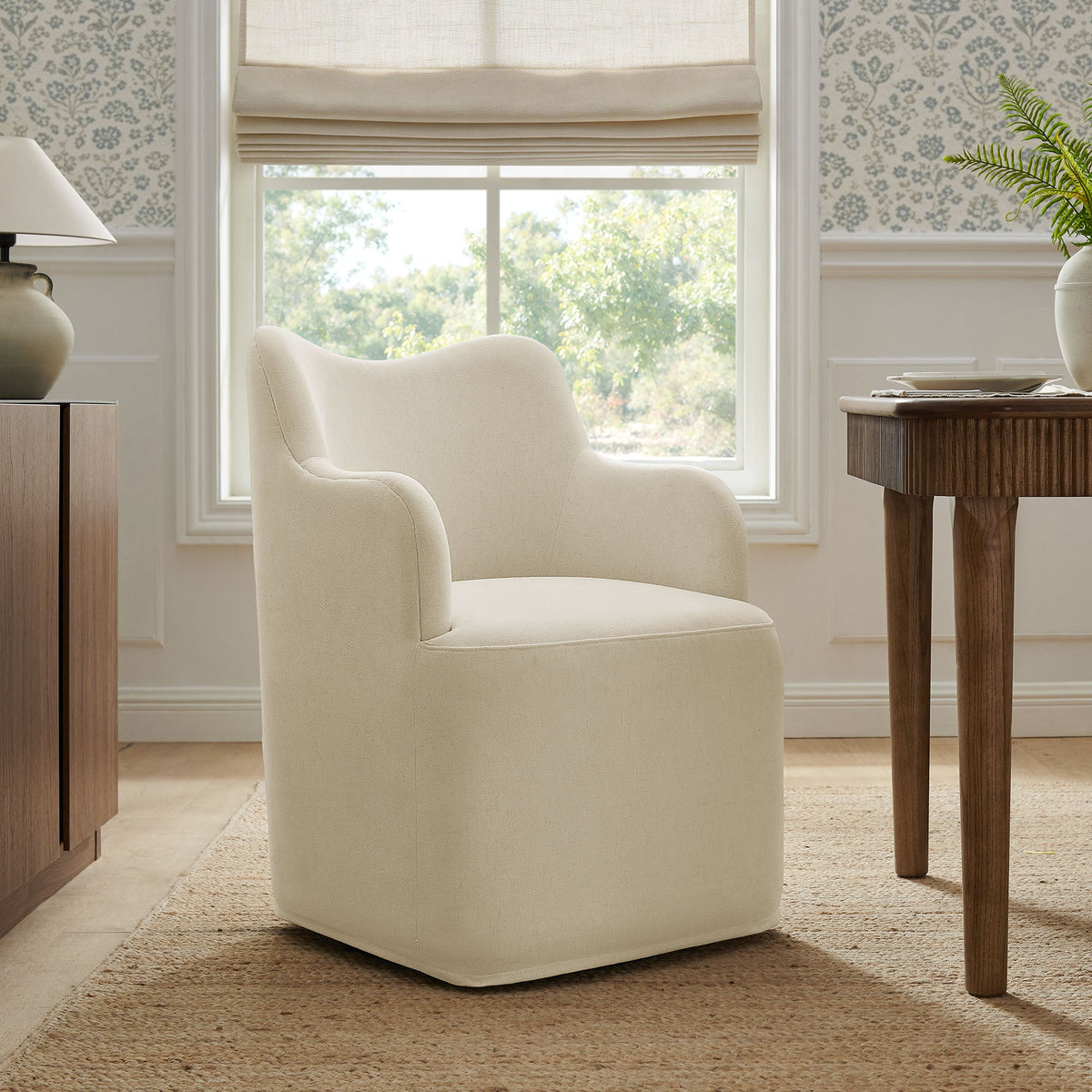 Chaise de salle à manger pivotante Cordelle en mélange de lin