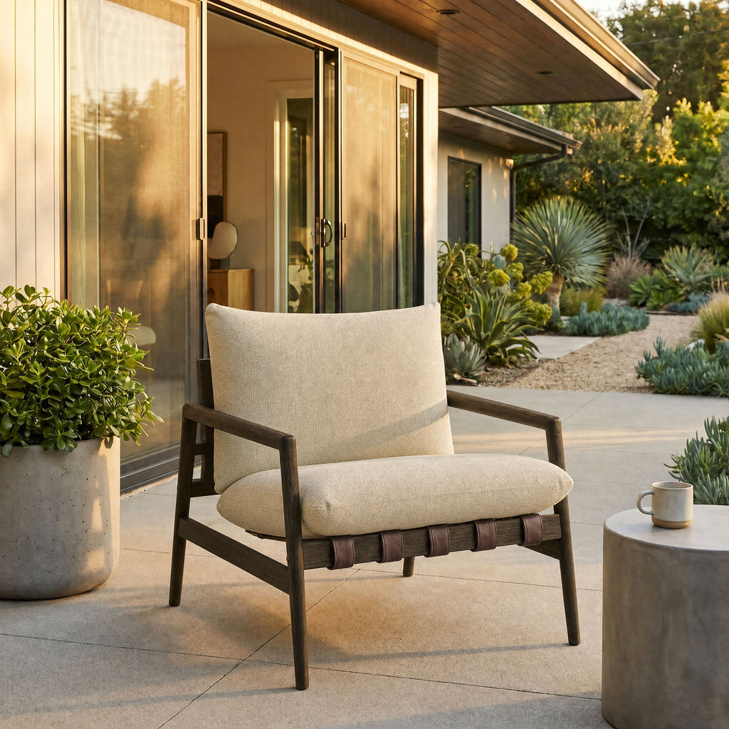 Chaise longue Nomi d'extérieur en teck avec toile