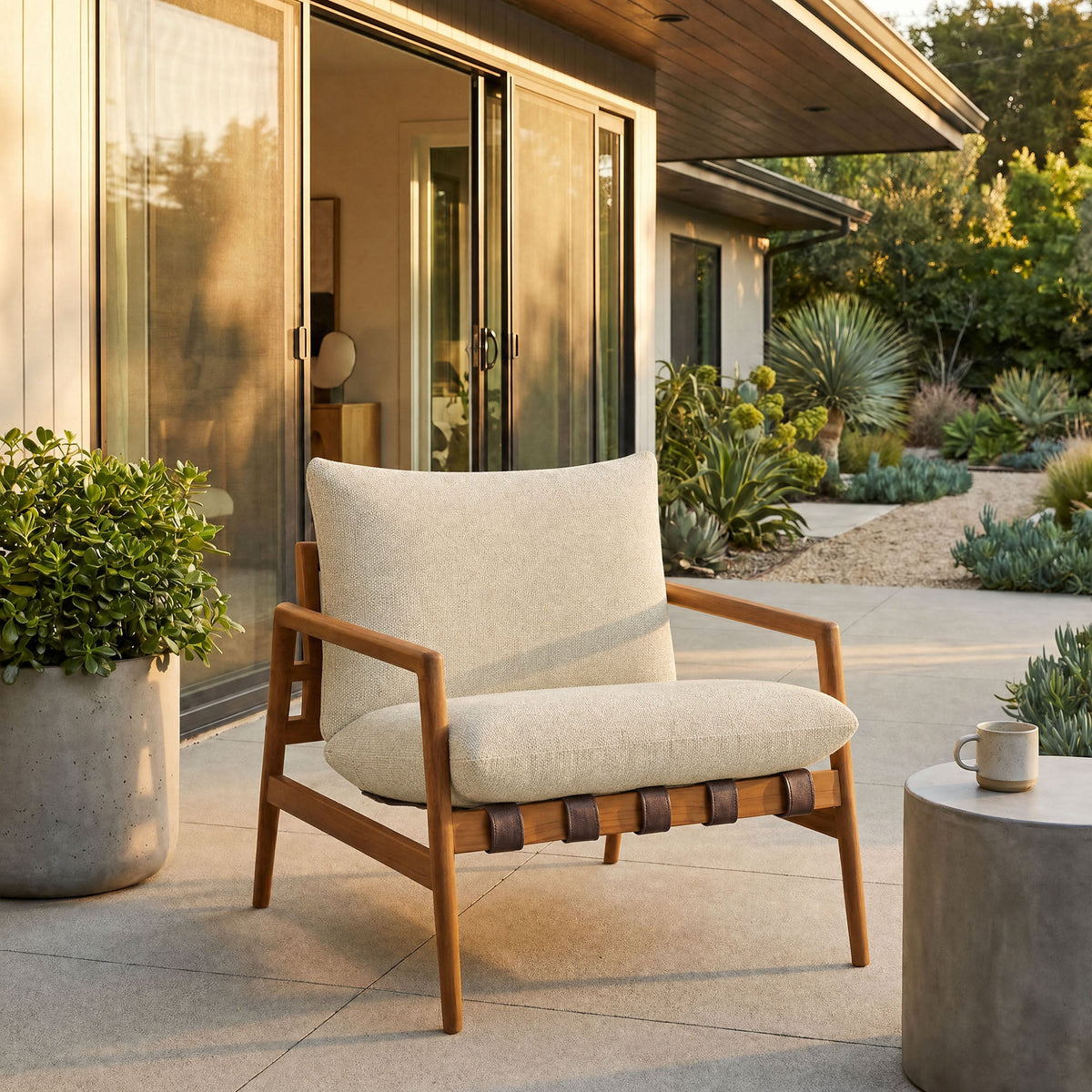 Chaise longue Nomi d'extérieur en teck avec toile