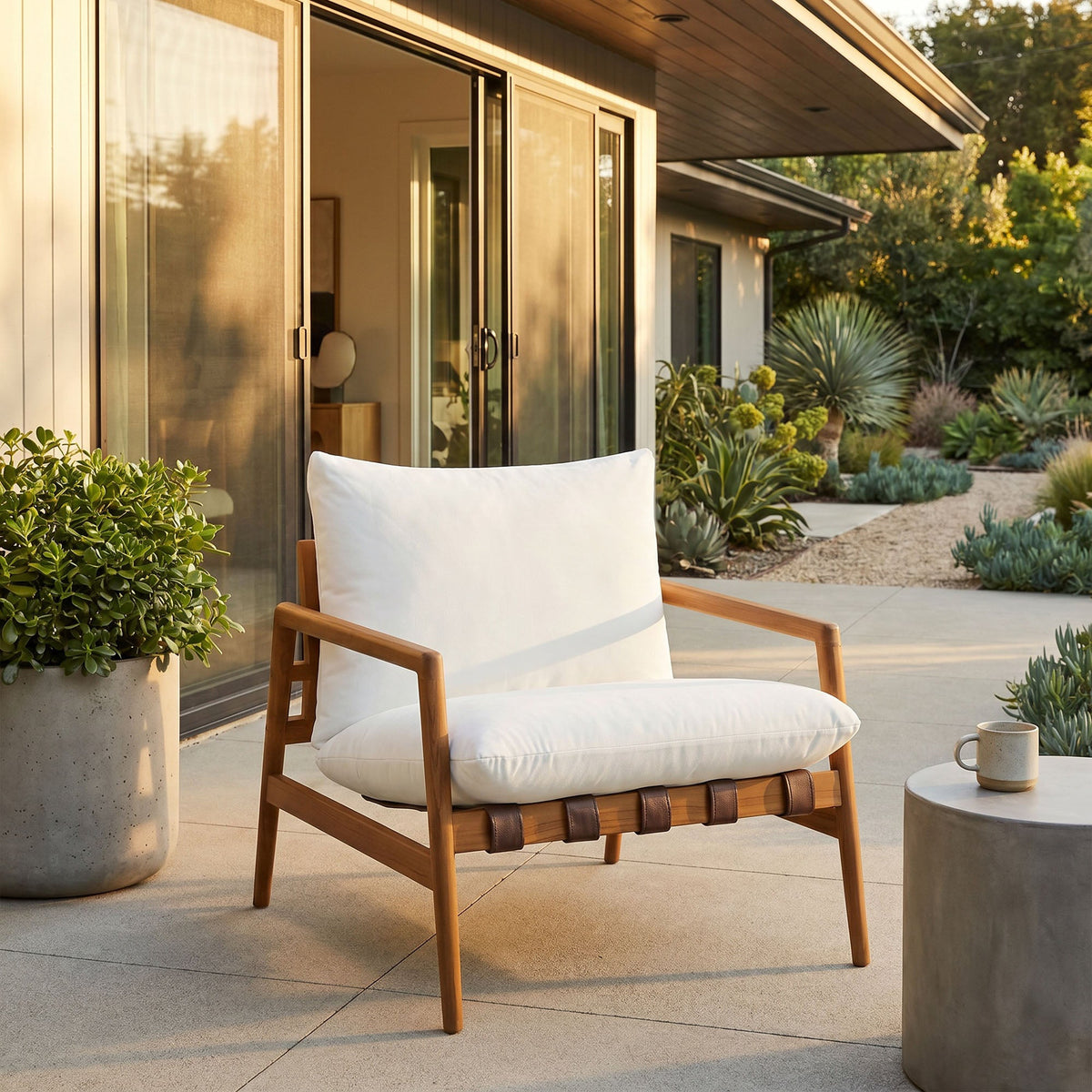 Chaise longue Nomi d'extérieur en teck avec toile