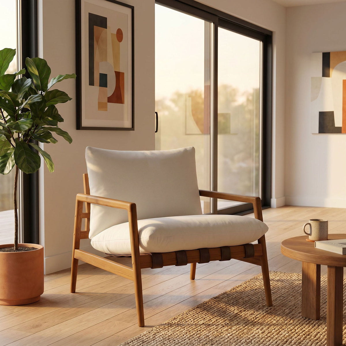 Chaise longue Nomi d'extérieur en teck avec toile
