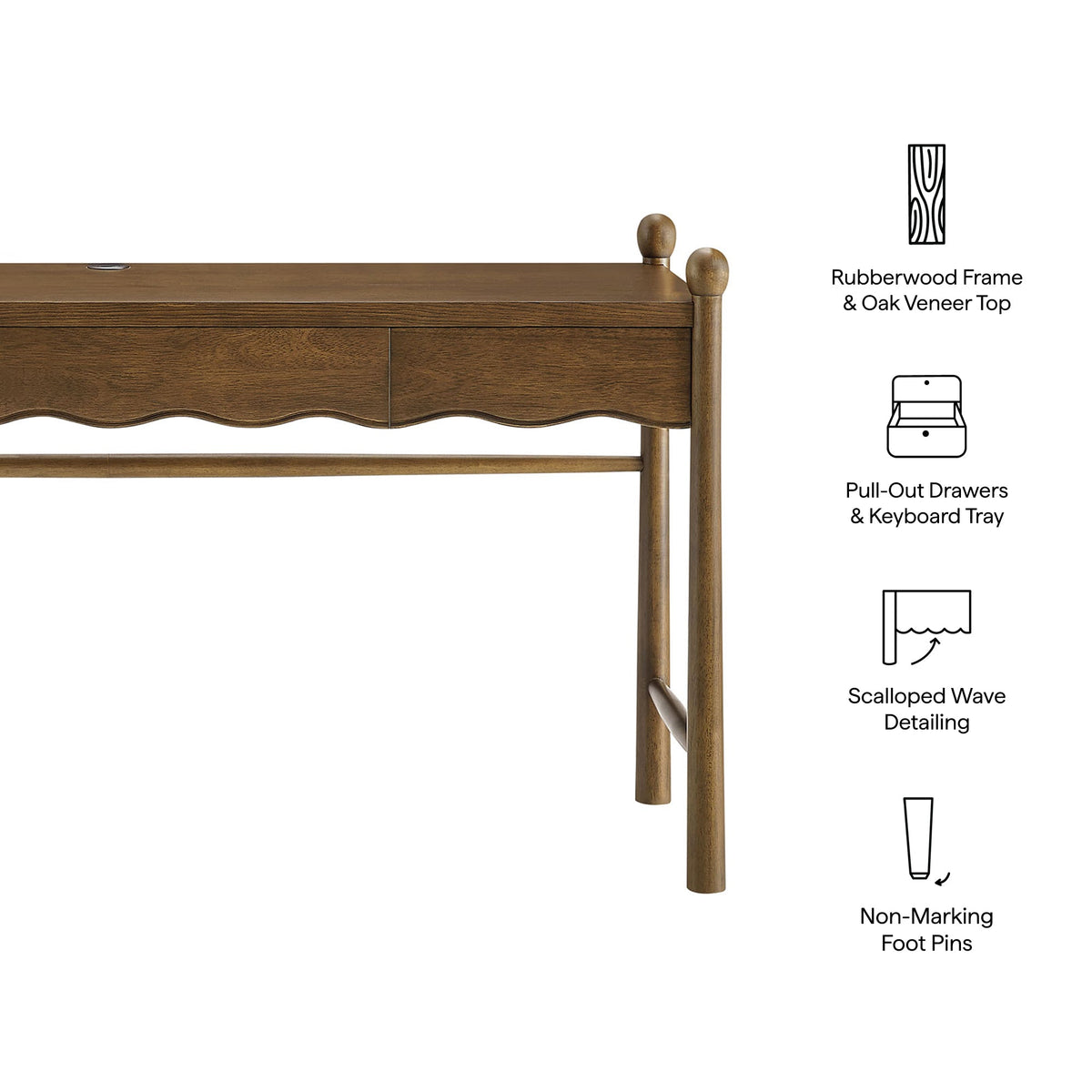 Bureau d'ordinateur en bois Darcy de 62 pouces