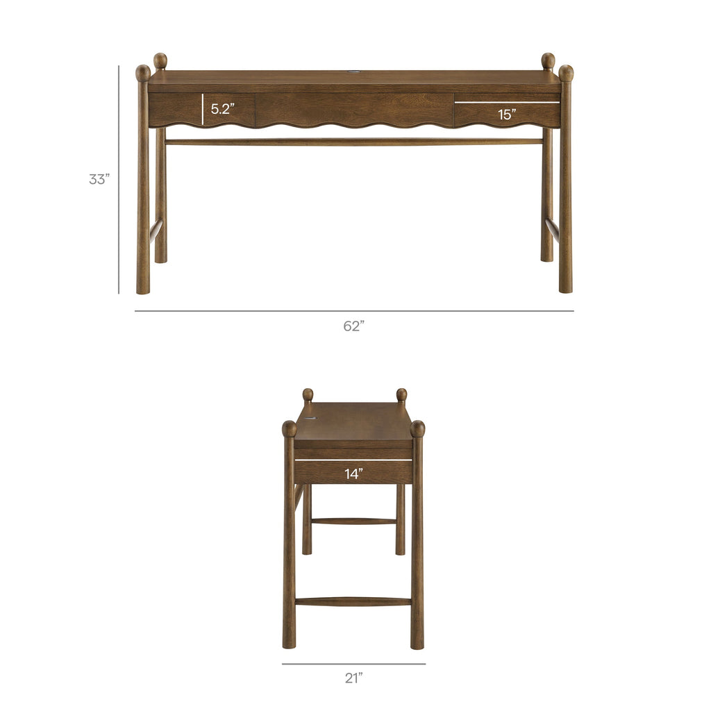 Bureau d'ordinateur en bois Darcy de 62 pouces