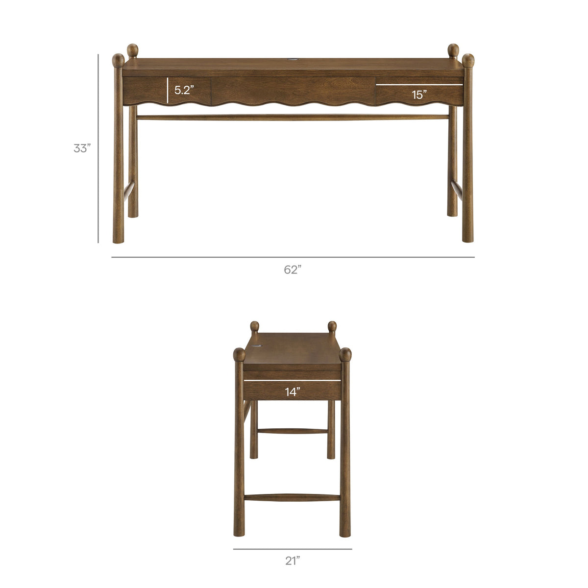 Bureau d'ordinateur en bois Darcy de 62 pouces