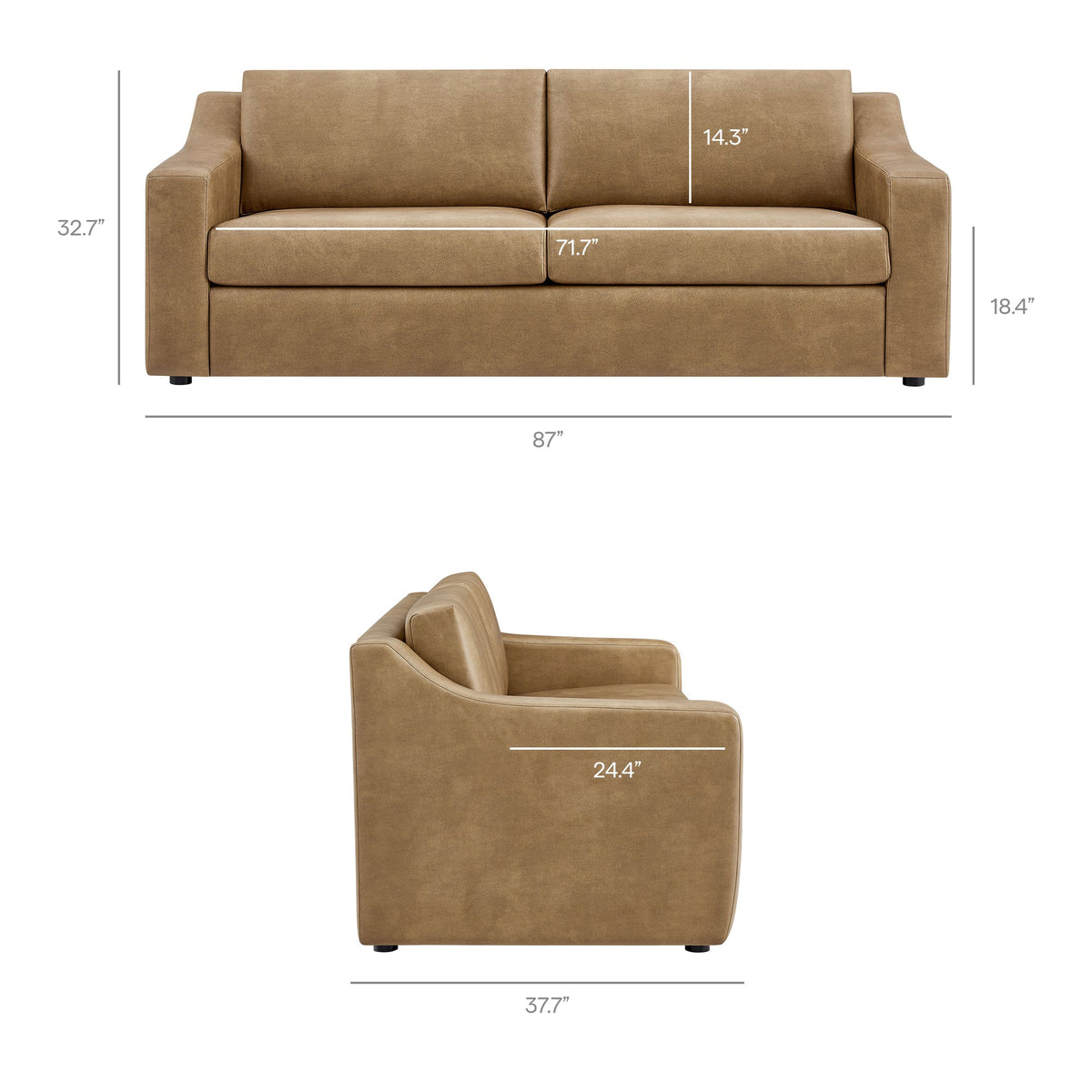 Canapé en cuir végétalien Liora 87 pouces