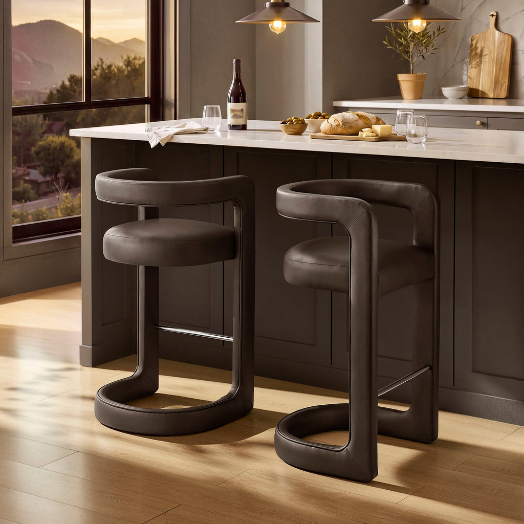 Winslow – Lot de 2 tabourets de bar en similicuir végétalien de qualité supérieure