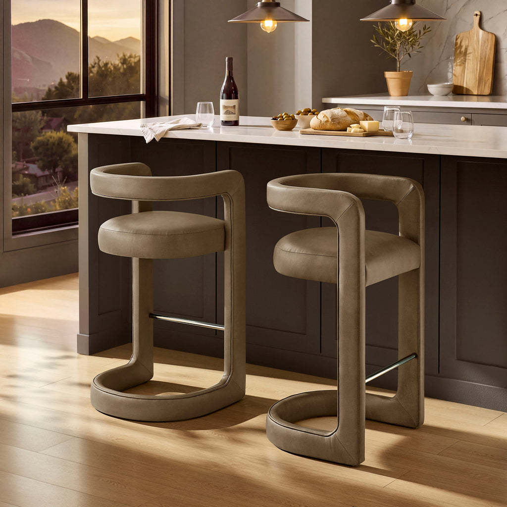 Winslow – Lot de 2 tabourets de bar en similicuir végétalien de qualité supérieure