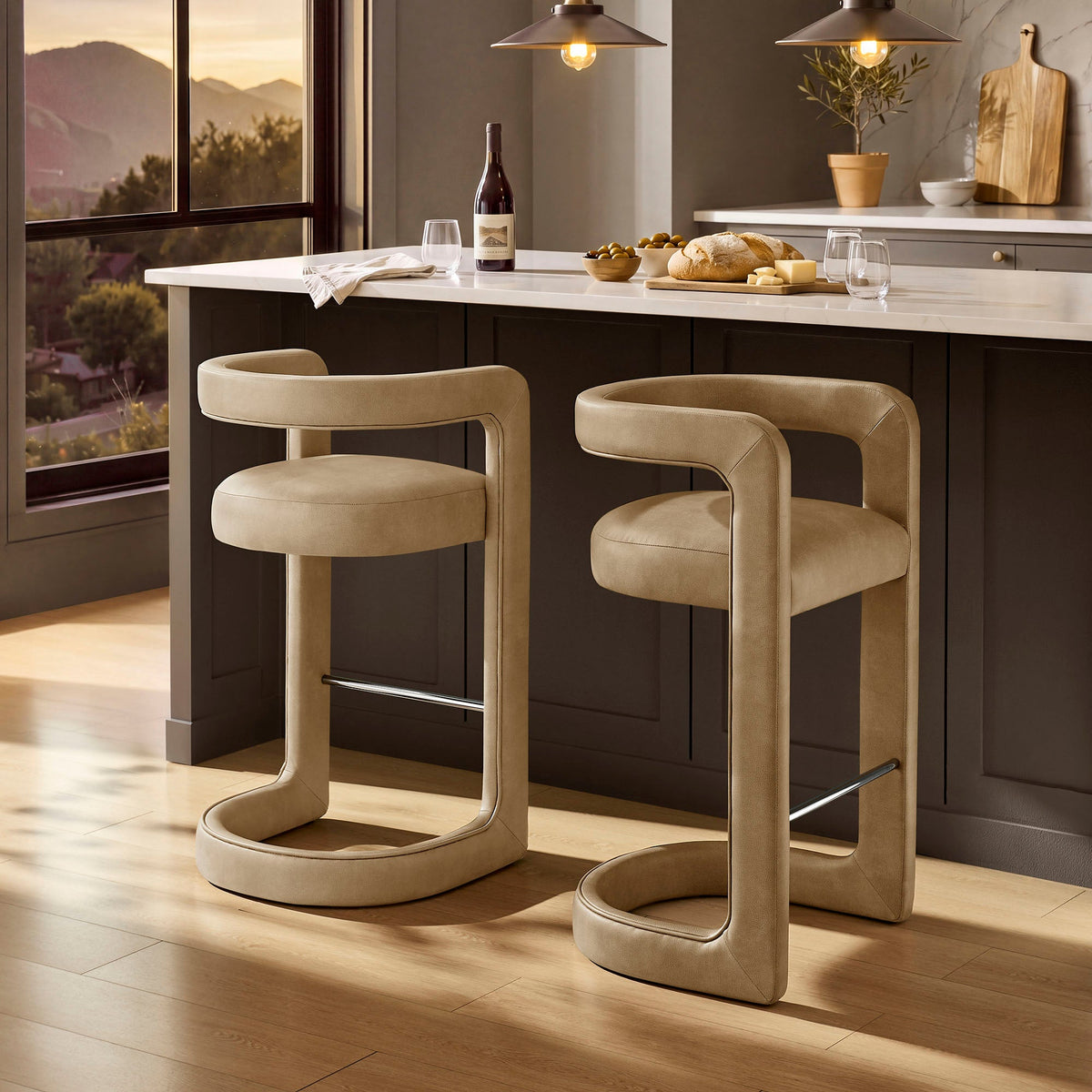 Winslow – Lot de 2 tabourets de bar en similicuir végétalien de qualité supérieure