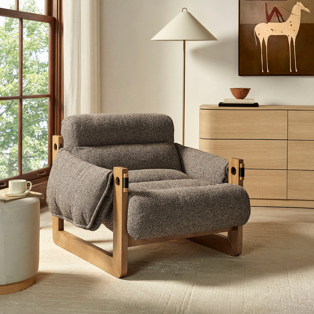 Fauteuil de salon à dossier suspendu en tissu rembourré Sorelle