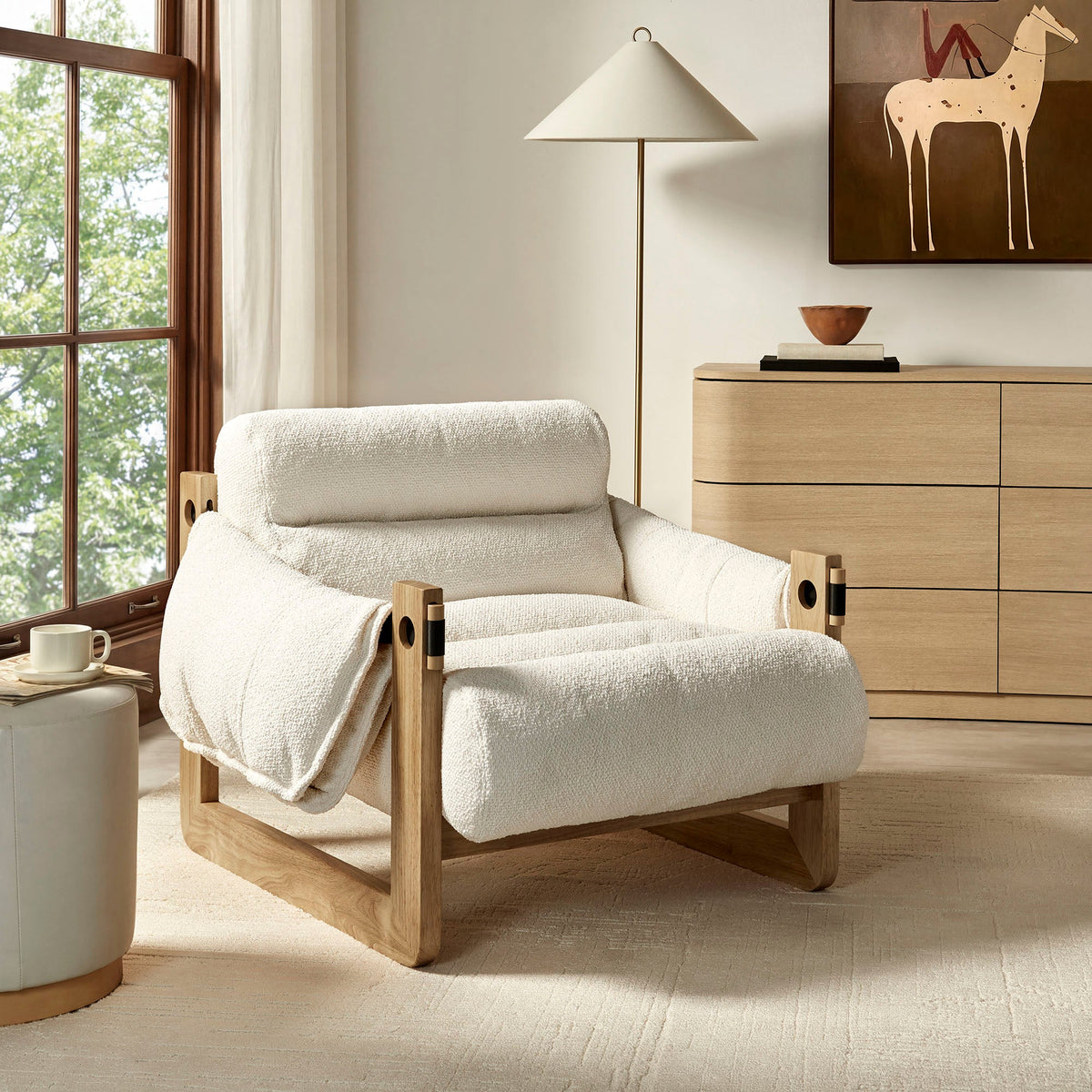Fauteuil de salon à dossier suspendu en tissu rembourré Sorelle