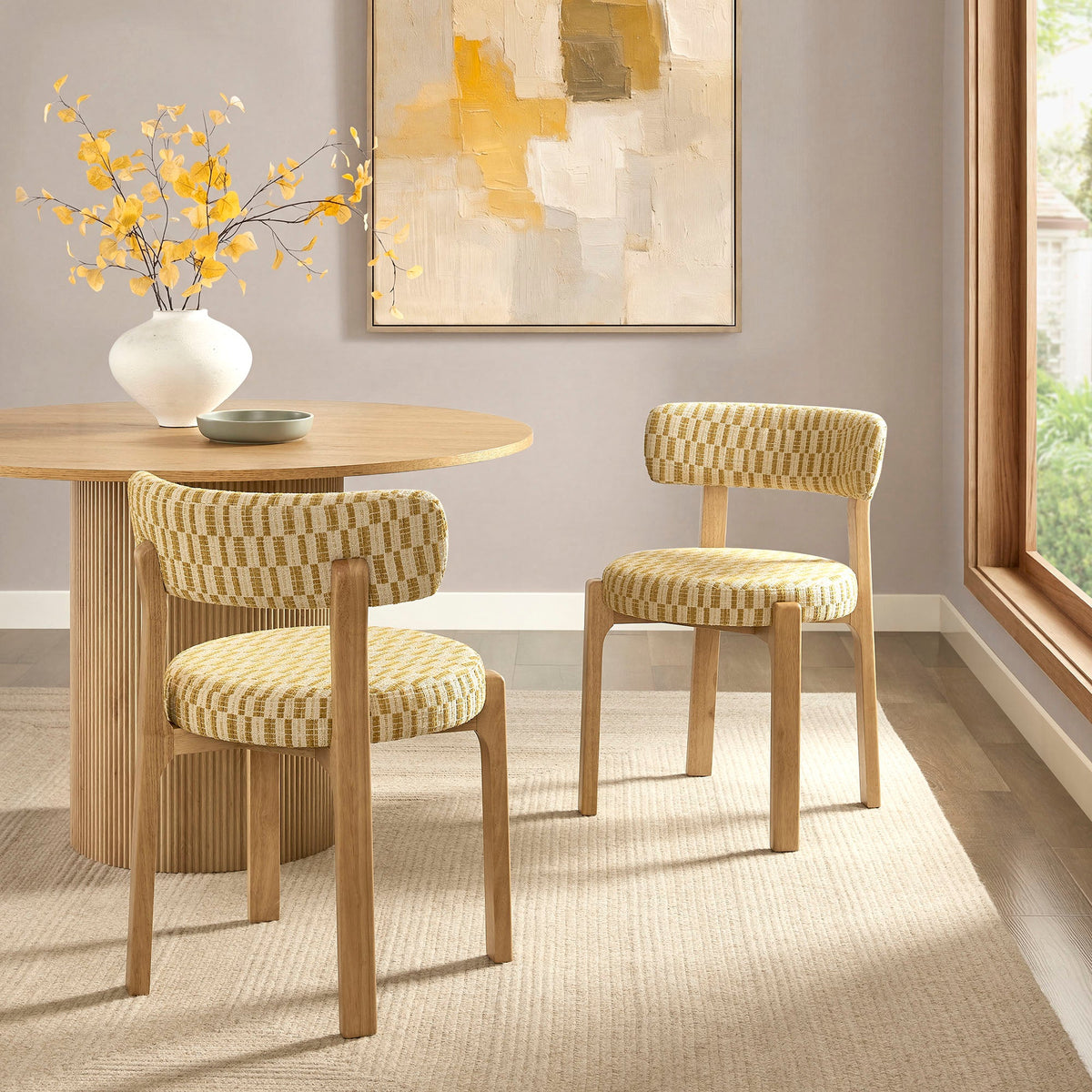 Lot de 2 chaises de salle à manger Marsha rétro en tissu d'ameublement