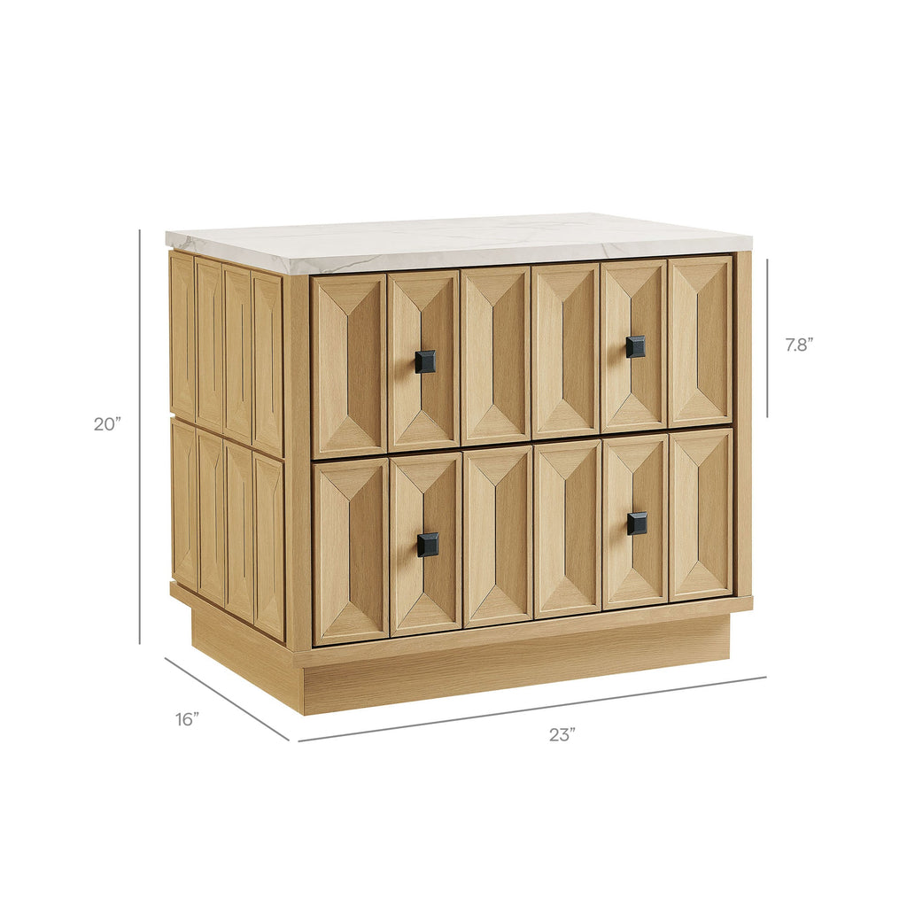 Table de chevet Mabry de 23 po géométrique à facettes à deux tiroirs