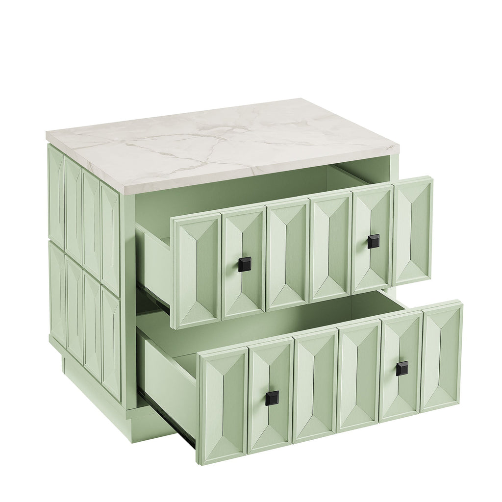 Table de chevet Mabry de 23 po géométrique à facettes à deux tiroirs
