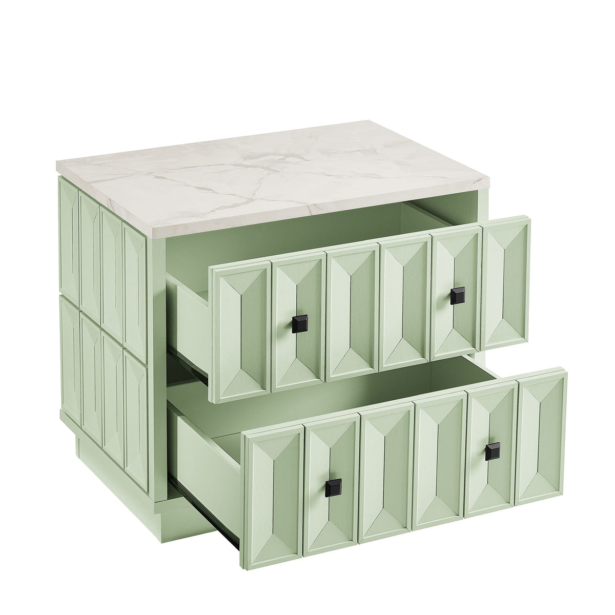 Table de chevet Mabry de 23 po géométrique à facettes à deux tiroirs