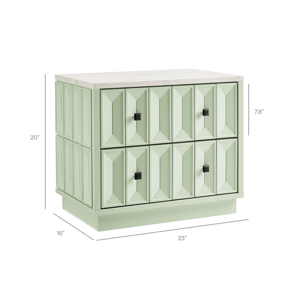 Table de chevet Mabry de 23 po géométrique à facettes à deux tiroirs