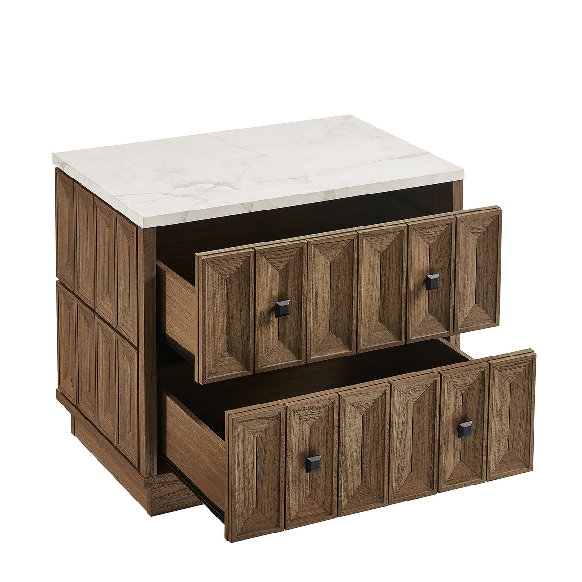 Table de chevet Mabry de 23 po géométrique à facettes à deux tiroirs