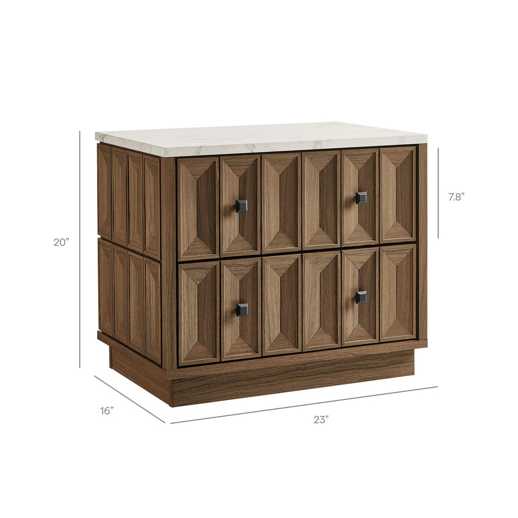 Table de chevet Mabry de 23 po géométrique à facettes à deux tiroirs
